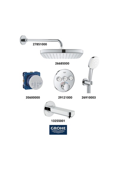 Grohtherm Smartkontrol Ankastre Banyo Bataryası Seti Oval 3-yol Gagalı Kare Tepe Duşlu Krom