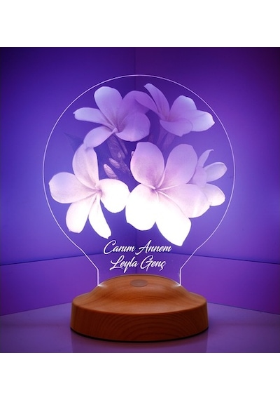 3D Led Lamba 3Boyutlu Canım Annem Plumeria Kişiye Özel Hediye