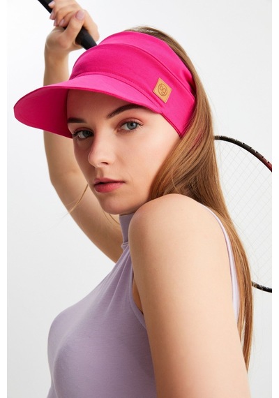Butikgiz Kadın Uv Korumalı Katlanabilir Üstü Açık Yumuşak Siperli %100 Pamuklu Penye Tenis Vizör Şapka Fuşya