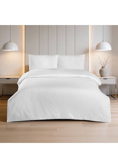Linestyle Çift Kişilik %100 Pamuk Saten 90 Tel Nevresim Seti Beyaz 3 Parça