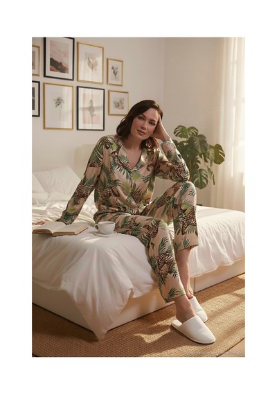 Lela Reguar Fit Yumuşak Dokulu Bayan Pijama Takımı 611Pt288Y Vizon-Yeşil