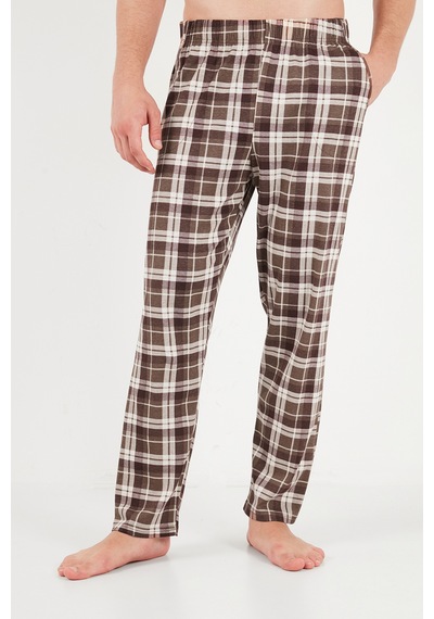 Buratti Ekoseli Pamuklu Bisiklet Yaka Uzun Kollu Pijama Takımı Erkek Pijama Takımı 6575003 Kahve