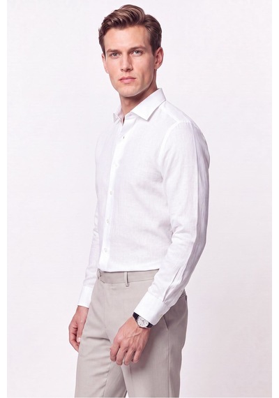 Slim Fit İtalyan Yaka Beyaz Gömlek G 1610