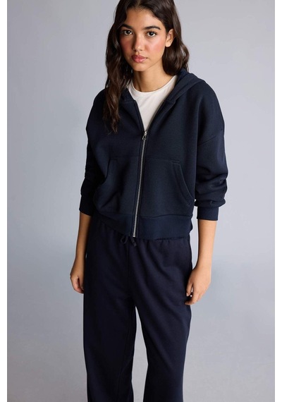 Defacto Regular Fıt Kapüşonlu Kalın Fermuarlı Lacivert Basic Sweatshirt I2412ax26aunv248 Lacivert-nv248