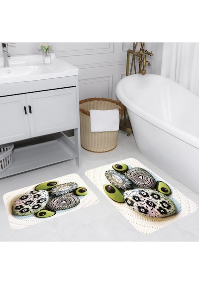Rovigo Home Baskılı Kaymaz Taban 2 Li Banyo Paspas Takım Rvg5047-100X60-60X50 Çok Renkli