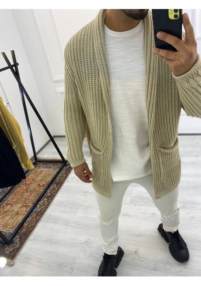 Elku Moda Elkumoda Hırka Kalın Örgü Şal Yaka Cepli Panço Triko Hırka-HIRKA2092