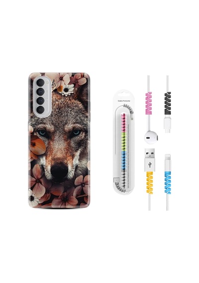 Oppo Reno 4 Pro Kılıf Kablo Koruyuculu Flowers Fox 1310