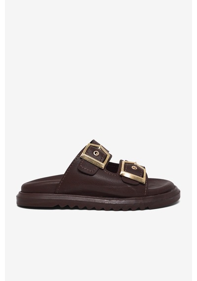Tonny Black Rahat Kalıp Çift Bantlı Toka Detaylı Terlik Kadın Kahve Terlik Tbgzgn1910