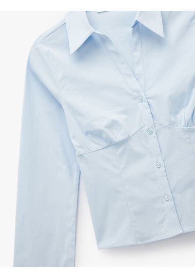 Koton Slim Fit Düğmeli Klasik Yaka Uzun Kollu Gömlek Mavi 6wal60078ıw Mavi