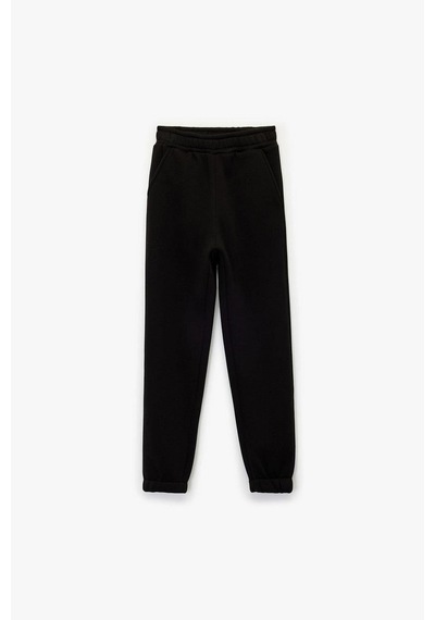 Koton Kız Çocuk Şardonlu Beli Lastikli Baskılı Basic Jogger Eşofman Altı SiYAH