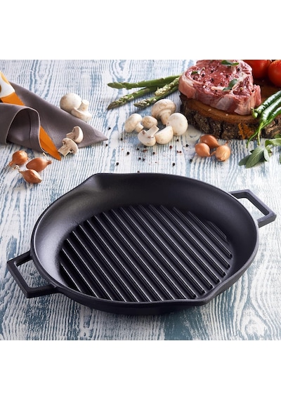 Lava Döküm Yuvarlak Izgara Tava, Metal Kulplu, 26 Cm, Siyah Genel