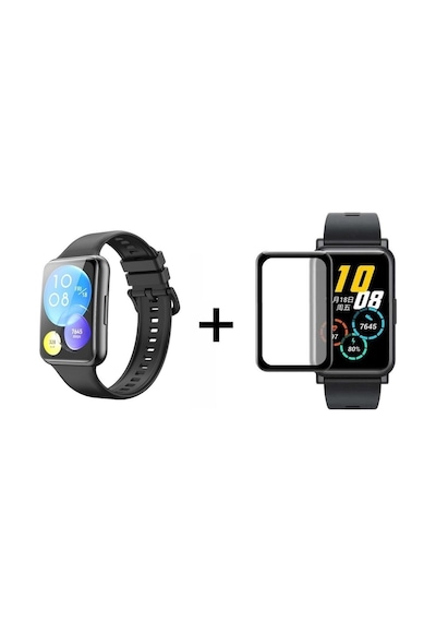 Watch Fit 2 Uyumlu Spor Soft Tasarım Silikon Kordon + Tam Kaplayan Ekran Koruyucu 2'li Set Siyah