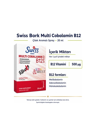 Swiss Bork Multi Cobalamin B12 Çilek Aromalı Sprey 20 Ml