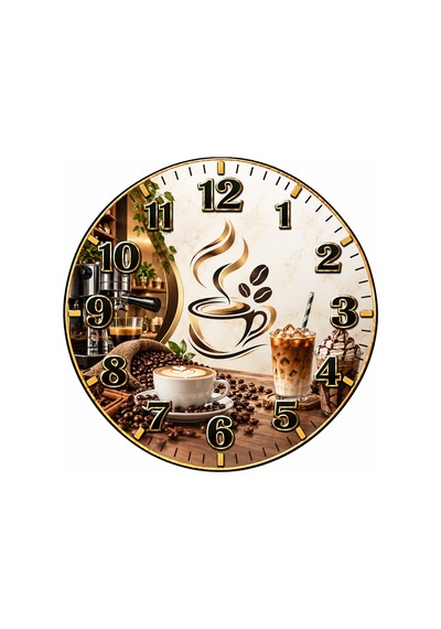 Kahve Cafe Temalı Duvar Saati 45 Cm Kahve Dükkanı Kafe Mutfak Uv Baskı Sessiz Akar Mekanizma 918 Çok Renkli