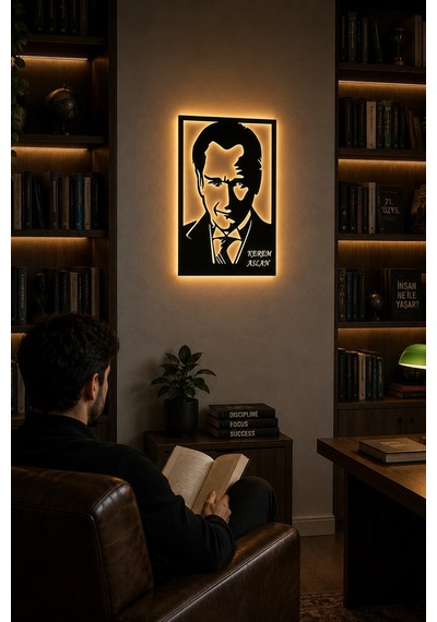 Lucenda Kişiye Özel Atatürk Silüet Led Işıklı Dekoratif Duvar Tablosu İsim Yazılı Modern Tablo Siyah - 905604841 Siyah