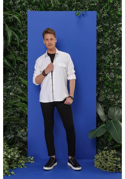 Efor G 1551 Slim Fit Beyaz Klasik Gömlek Beyaz