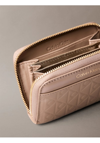 Calvin Klein Emblem Aop Embossed Zıp Around Kadın Bej Cüzdan-12240 Bej