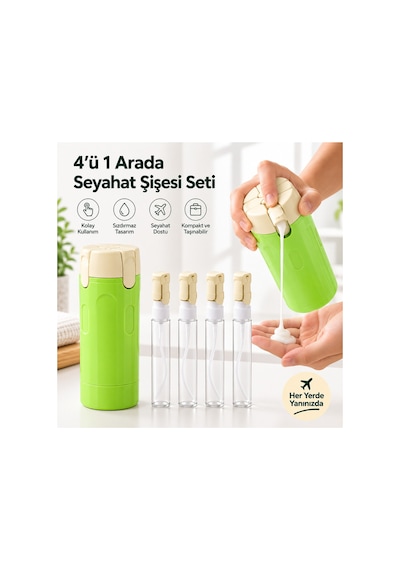 Seyahat Kiti - Makyaj Serum Diş Macunu Şampuan El Kremi Seyahat Kutusu - 4 Hazneli Seyahat Sıvı Dağıtıcı Şişe Seti - Yeşil Diğer