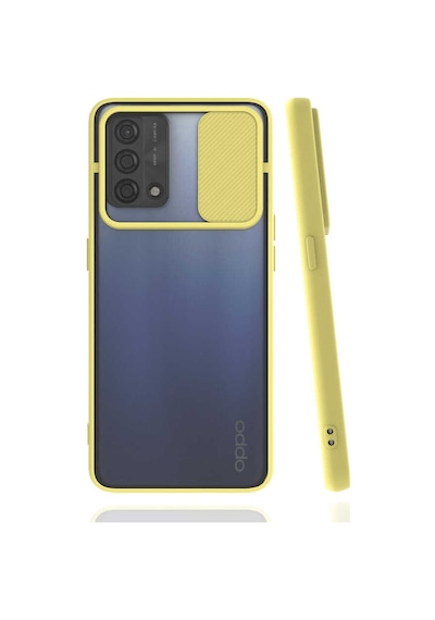 Noktaks - Oppo Uyumlu Oppo A74 4g - Kılıf Slayt Sürgülü Arkası Buzlu Lensi Kapak - Sarı T18093 Sarı