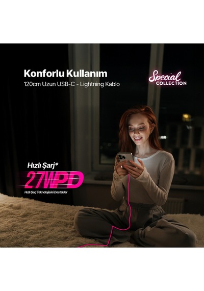 Ttec USB-C - Lightning Hızlı Şarj Kablosu 120 CM Neon Pembe