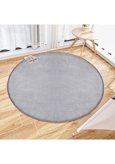 Comfort Oval Overloklu Peluş Halı Gri Gri Overloklu Daire