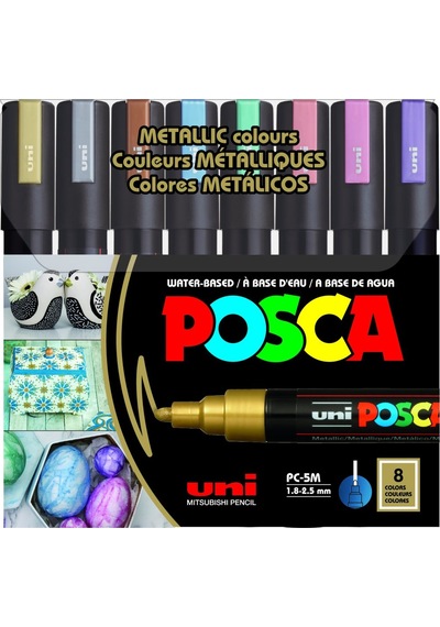 Uni-ball Posca 1.8-2.5 Su Bazlı Poster Markörü Metalik 8 Li Pc-5m/8c Çok Renkli
