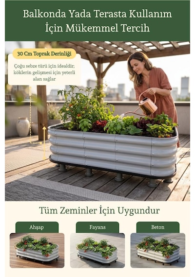 Modüler Yükseltilmiş Balkon Ve Teras Sabit Sebze Yatağı No:4 110x60 Gri