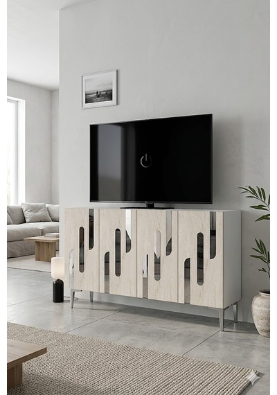 Ka1229bts Ece Konsol Ve Tv Sehpası Beyaz-traverten-silver 120cm