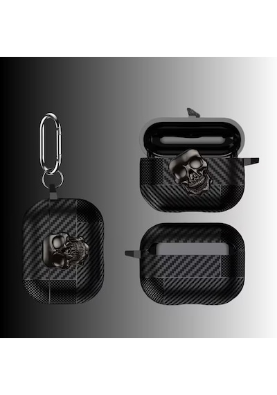 Airpods Pro 3.nesil Ile Uyumlu Karbon Fiber Hybrid Polymer Technology Kafa Tası Tasarımlı Premium Kulaklık Kılıfı Siyah-siyah