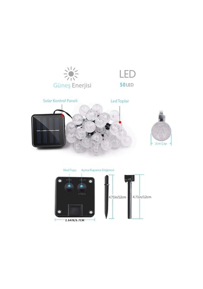 Technosmart 50 Ledli 8 Modlu Solar Kristal Top Bahçe Aydınlatma