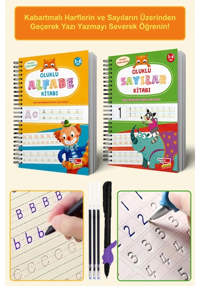 Harfleri ve Sayıları Yazmayı Kolayca Öğreten Kitap Sihirli Uçan Kalemli Oluklu (Kabartmalı) Kitap Dikkat Atölyesi Yayınları