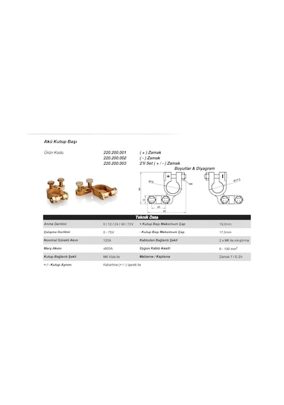 Elo Akü Kutup Başı Set Zamak + - Set Kutupbaşı Takım