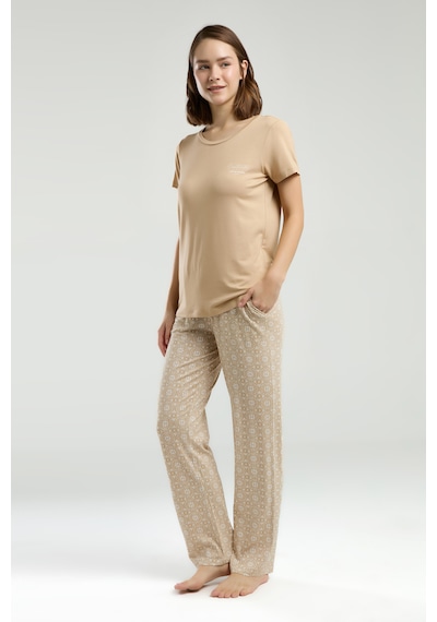 Pierre Cardin 9001 Kısa Kol Kadın Pijama Takımı V1 Bej