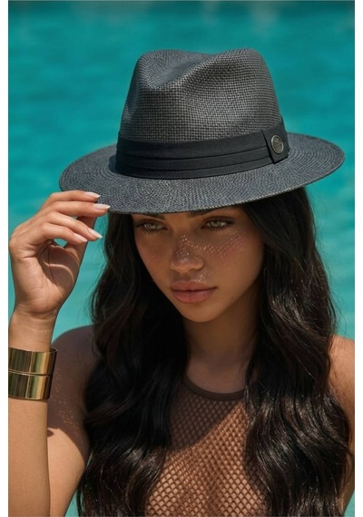 Gigi Luxe Kadın Uv Korumalı Hasır Fötr Şapka Siyah Siyah