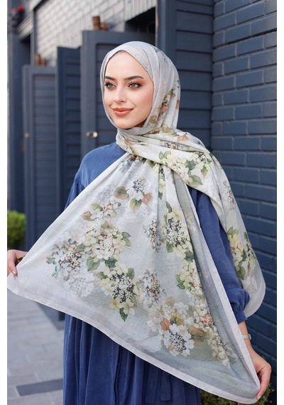 Mimiyum Ross Kraşli Şal Flowers Desen Gri