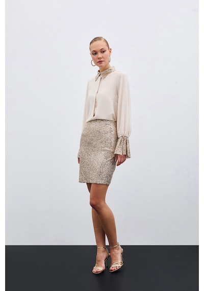 Sateen Payet Detaylı Gömlek - Bej-135616 Bej