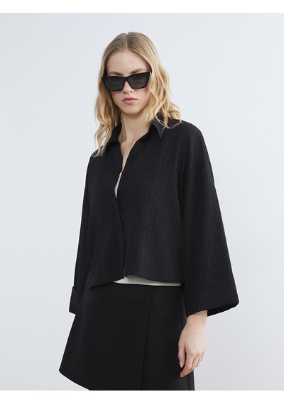 Lcw Vision Siyah Çizgili Oversize Kadın Gömlek