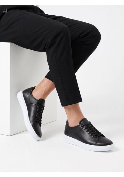 Dropland Stilist Store Hakiki Deri Erkek Siyah Renk Casual Sneaker Günlük Ayakkabı