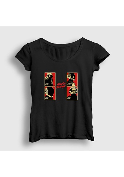 Presmono Kadın Band Daft Punk T-shirt Siyah