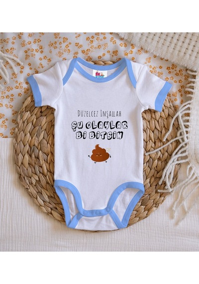 Bk Gift Bk Kids Düzelcez İnşallah Tasarımlı Mavi Bebek Body Zıbın-1 12-18 Ay