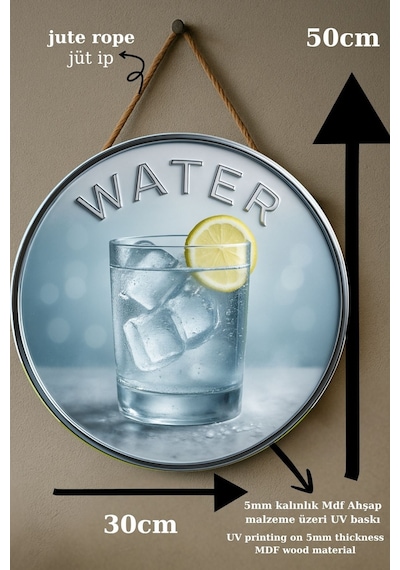 Water Temalı Kapı Süsü Tablosu, Su Temalı Ferahlatıcı Uv Baskılı Dekoratif Cafe Ev Duvar Aksesuarı
