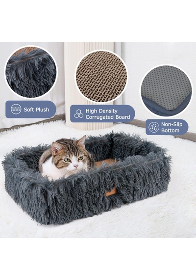 Kedi Scratcher Yatağı,çıkarılabilir Kartonlu Kedi Scratcher Kutusu,oluklu Mukavva Dikdörtgen Kedi Kazıma Salonu,mobilya Koruması İçin Büyük Kedi Kazıma Pedi Koyu Gri