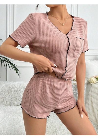 Bella Notte Gül Kurusu Pamuklu Özel Örme Kumaş Pijama Takımı Pembe