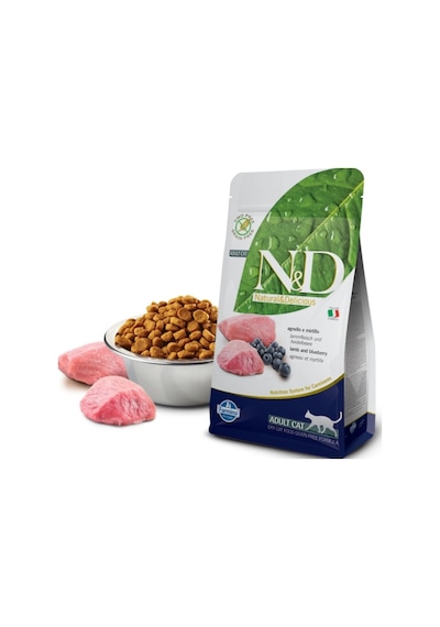 N&D Tahılsız Kuzu Etli ve Yaban Mersinli Yetişkin Kedi Maması 1500 G