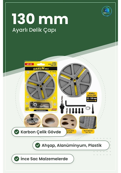 Matkap Ucu Ayarlı Delik Testere Panç Seti İla 130 Mm Ahşap Karbon