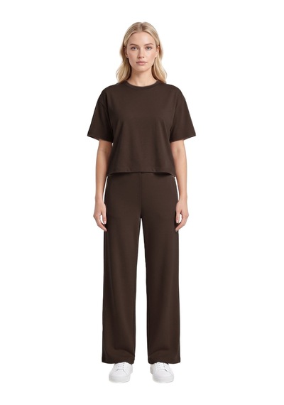 Cottonill Premium - Sway Collection Kahverengi Basic Yüksel Bel Modal Bol Paça Kadın Pantolon