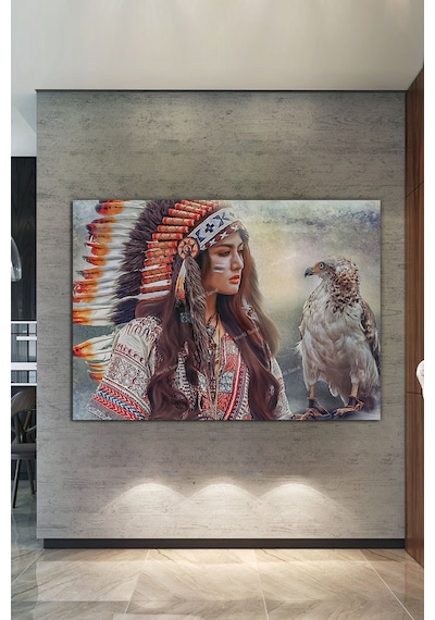 Kızıldereli Kadın Ve Kartal Dekoratif Kanvas Tablo (8 Farklı Ölçü) 50 x 35