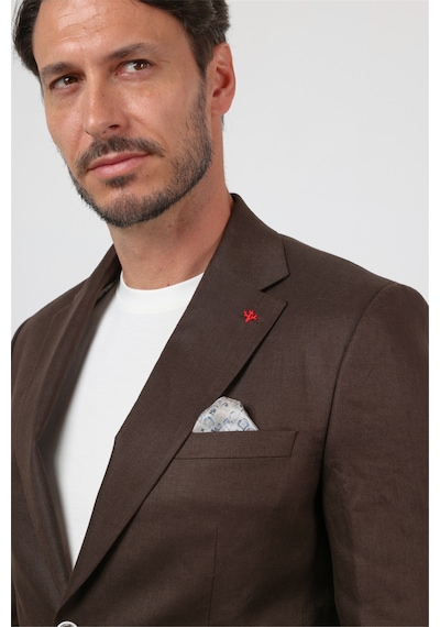 İmza Kahverengi Mono Yaka Keten 6 Drop Slim Fit Yarım Astar %100 Keten Takım Elbise 1001260164