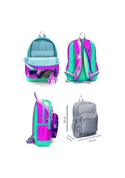 Coral High Dört Bölmeli Pembe Su Yeşili Unicorn Desenli İlkokul Sırt Çantası - Kız Çocuk