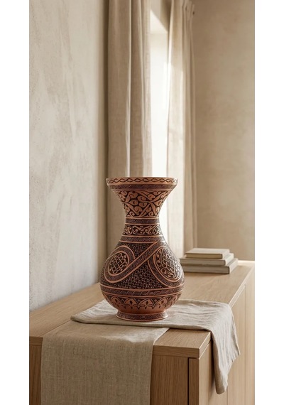 Aura Copper Dekoratif Bakır Vazo 23 Cm Ağır El İşlemeli El Yapımı Obje Çiçeklik Vz-00004